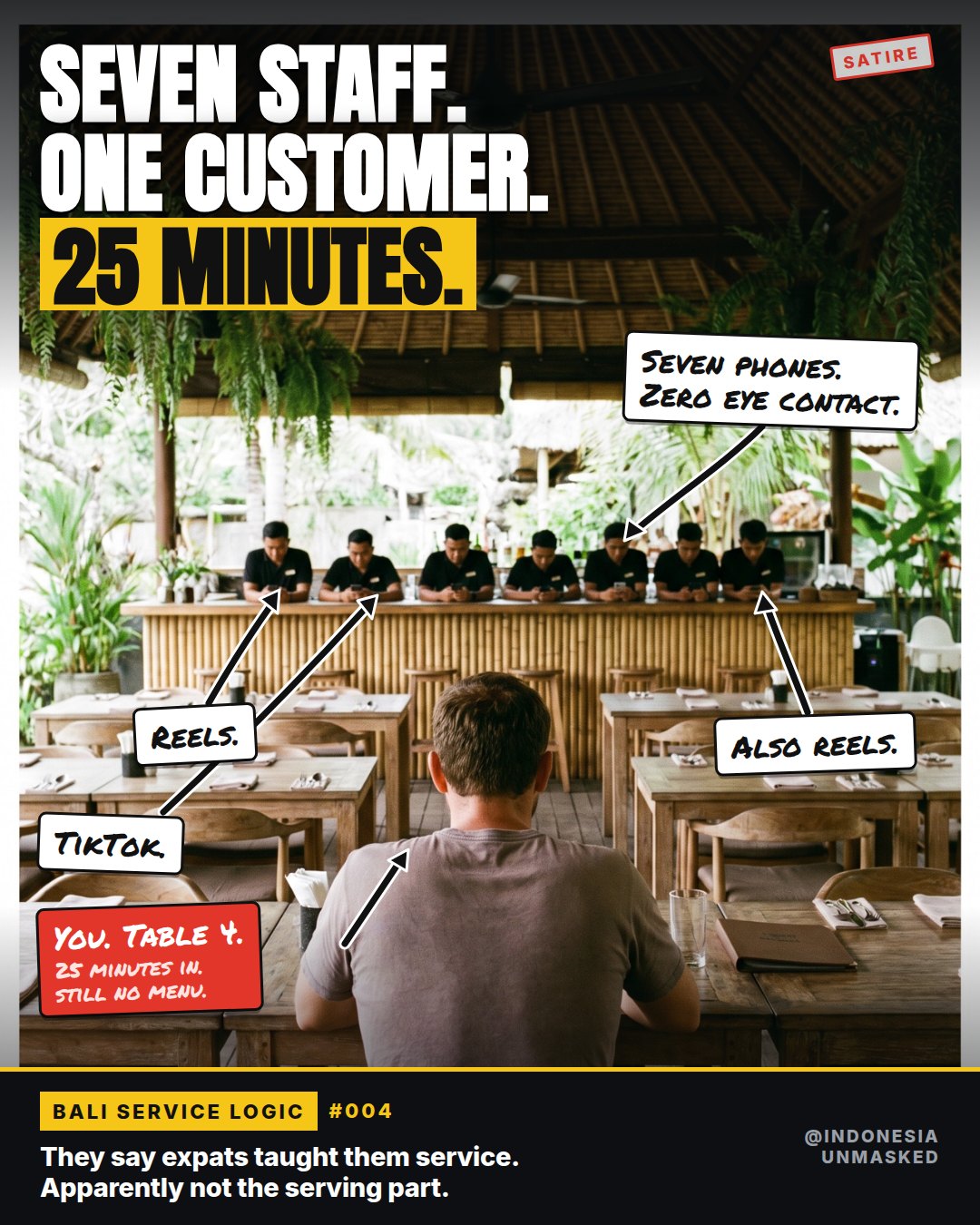Seven staff. One customer. 25 minutes.