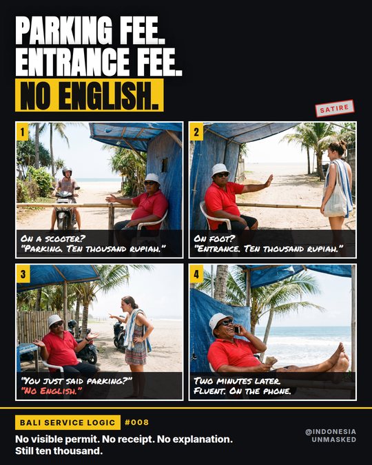 Parking fee. Entrance fee. No English.