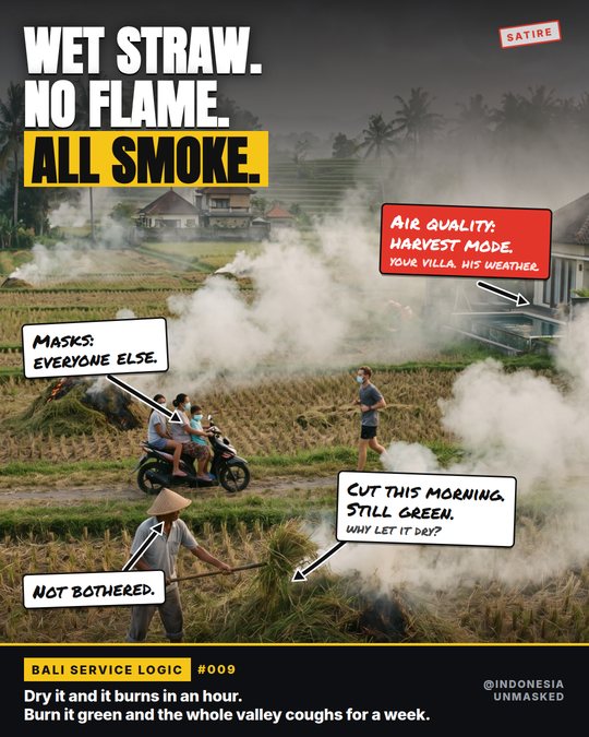 Wet straw. No flame. All smoke.