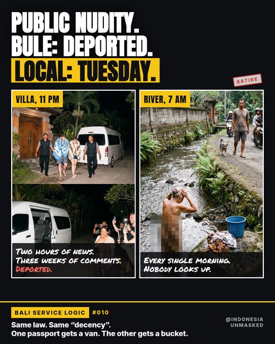 Public nudity. Bule: deported. Local: Tuesday.