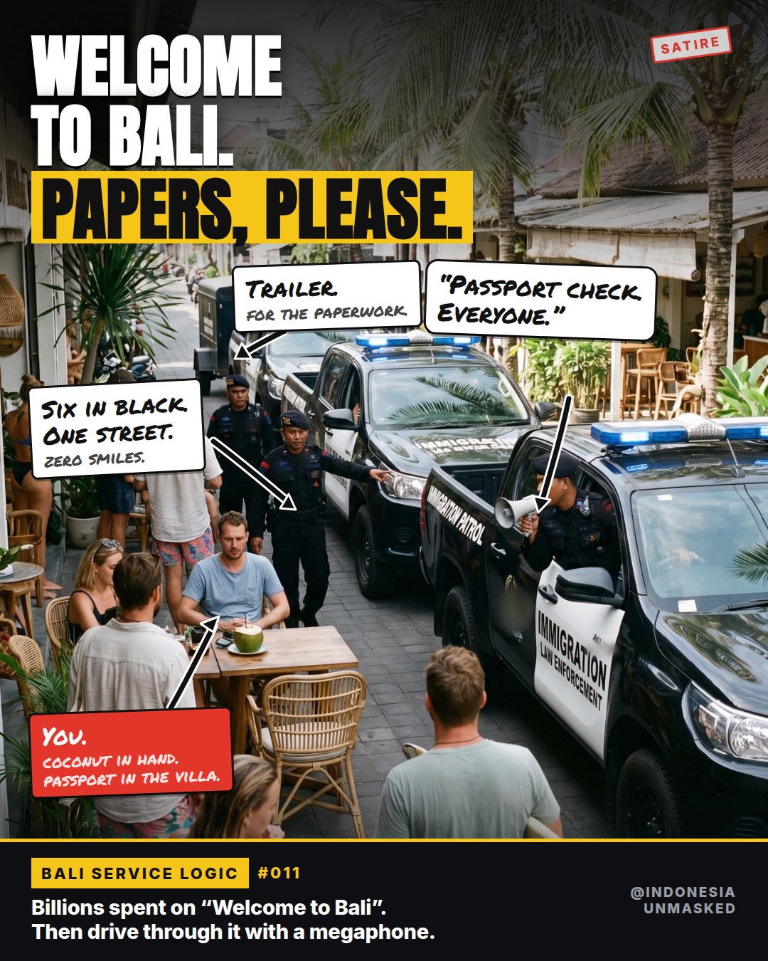 Welcome to Bali. Papers, please.